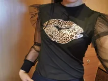 Blusa de manga larga ahuecada con volante elegante para otoño, camisa Sexy de malla transparente con cuentas y cuello redondo para mujer