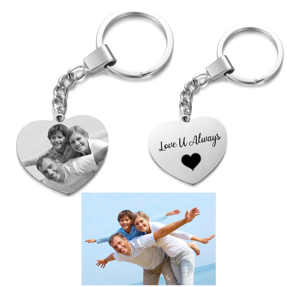 Custom Photo Keychain for Women Men Personalized Name Keyring Heart Round Rey Holder Stainless Steel Jewelry Keychains for Gifts couples keychains heart shape lovers puzzle pendant casting epoxy resin silicone molds diy jewelry tools necklace handmade