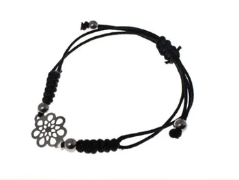 

String bracelet macrame sliding black with silver flower openwork