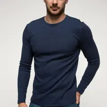 Дефакто темно-синий мужской с длинным рукавом Осенний топ тройники Повседневный подходит Мужской Топ Футболка с o-образным вырезом Хлопок-I2134AZ18SP