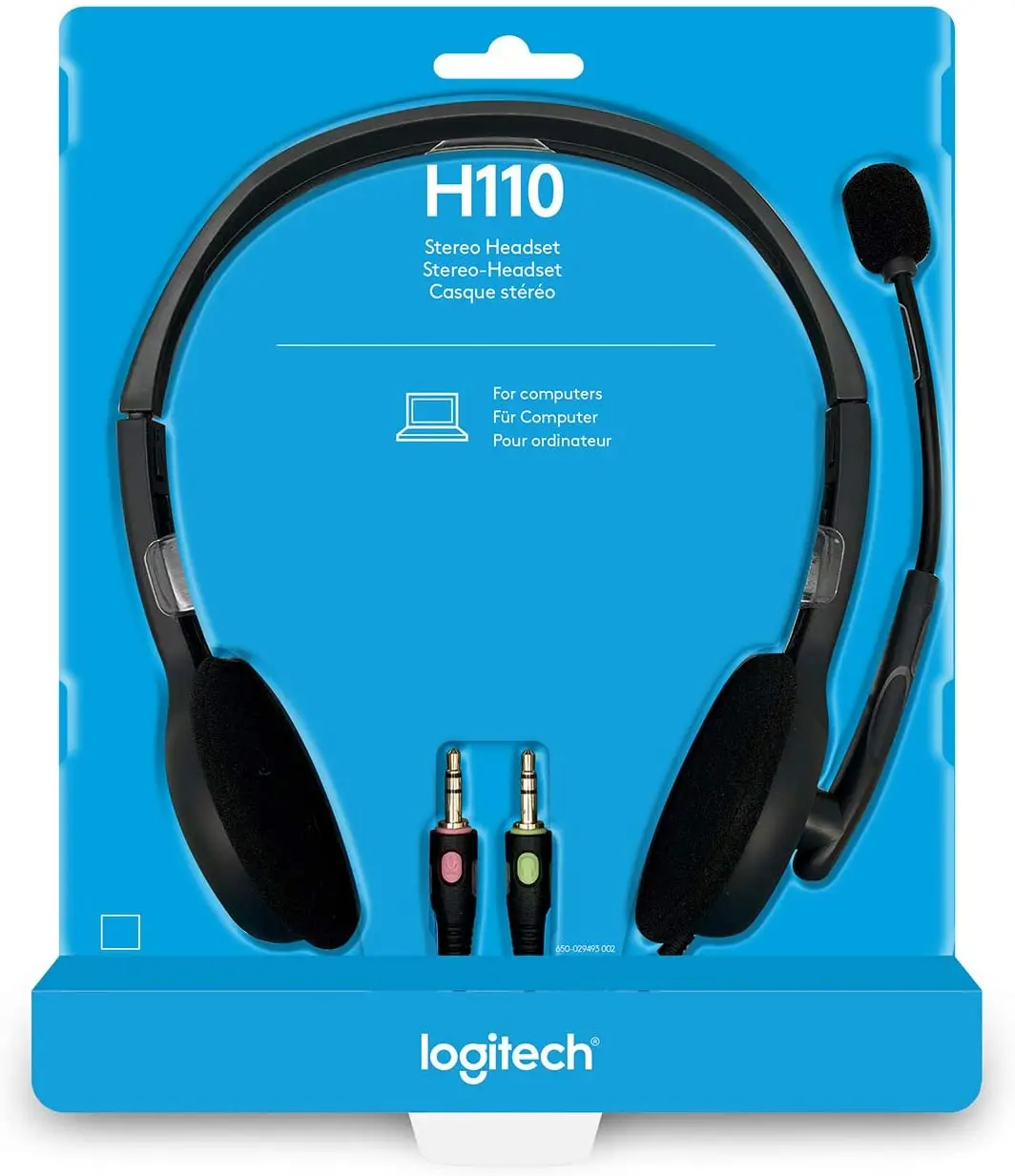 Logitech H110 wired headset, sound with microphone, Jack connection plugs 3,5mm, PC/Mac/laptop, Black