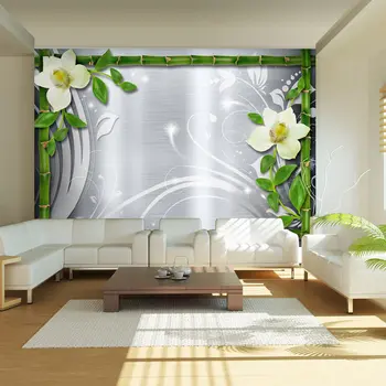 

Wall mural-bamboo and two orchids-200x140 cm