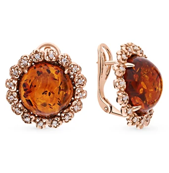 

Silver earrings with cubic zirconia and amber sunlight sample 925