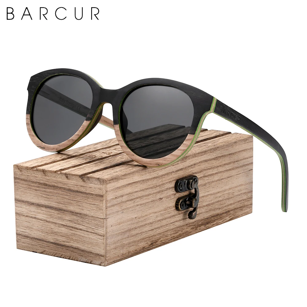 BARCUR Design Natural Wood Sunglasses Fashio Cat Eye Women Polarized Men Sun Glasses UV400 Protection 8