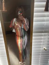 Hugcitar-Vestido largo ajustado con cuello en V para mujer, ropa de calle a la moda, trajes elegantes de fiesta, manga larga y colorido, Primavera, 2020