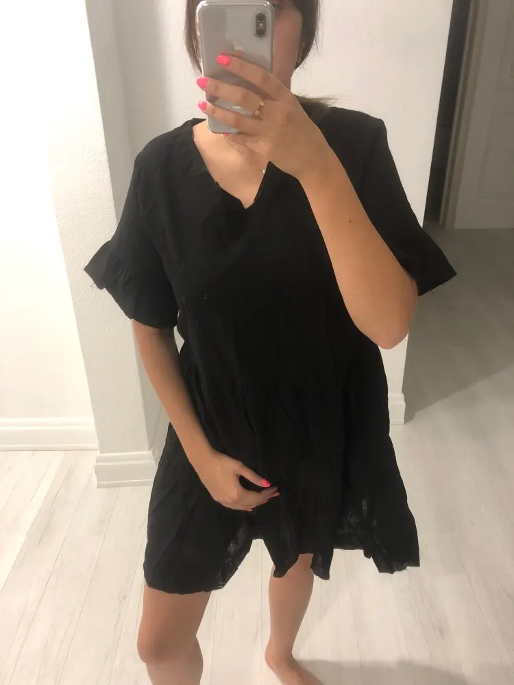 2019 Summer Beachwear Deep V Necek Short Sleeve White Ruffled A-line Mini Dress Women Dress Sexy Dress reviews №2 28218
