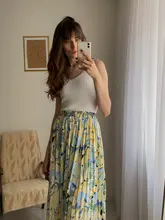 REALEFT-faldas largas plisadas con estampado Floral para mujer, faldas largas de tul, de cintura alta, sueltas, para primavera y verano, 2021