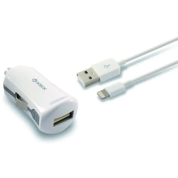 USB Автомобильное зарядное устройство+ кабель с сертификацией MFi Lightning 2,4 A белый