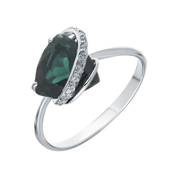 

Silver ring with cubic zirconia and tourmaline imitation sunlight sample 925