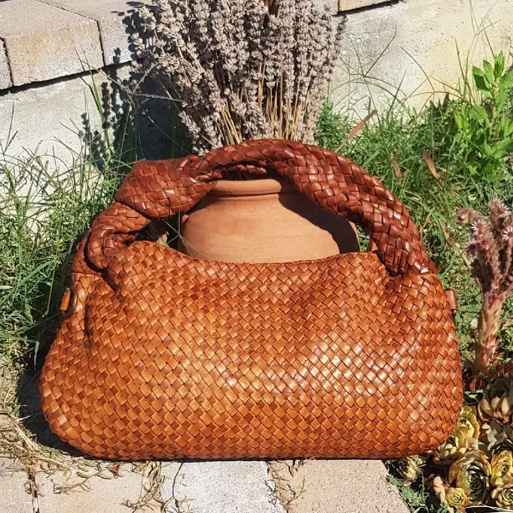 Женская кожаная сумка из плетеной кожи Vintage Bottega Carele BC248|Сумки с ручками| |