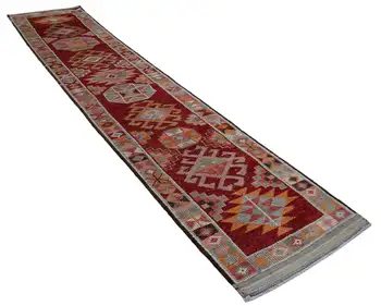 

78x383 Cm Red Handmade Boho Runner Rugs-3x13 Ft