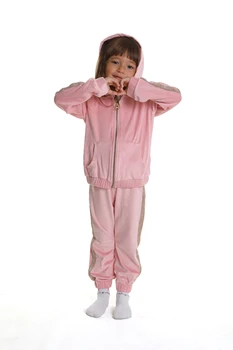 

Girl's Cotton Hooded Pink Tracksuit with Zipper and Pocket