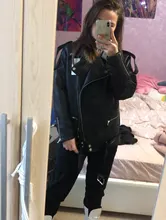 Jacket Coat Fitaylor Faux-Leather Loose Outwear Casual PU Sashes Black Tops Bf-Style