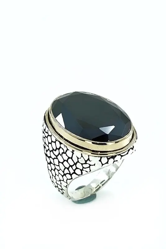

Black Onyx Custom Size Hand Production Silver Men 'S Ring