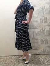 Autumn Winter Dot Bandage Dress Women Casual Ruffles V Neck High Waist Slim Print Long