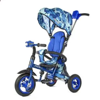 

Three-wheeled bicycle junior-2, folding frame, light bar, inflated wheels, blue. Moby kids supplier
