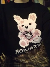 Otoño Invierno Harajuku conejo tejer suéter de manga larga Casual mujeres marea impreso suéter suelto jersey para el novio gótico punk