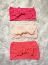 3 unids/set lindo bebé diademas de chica Bowknot bebé recién nacido chica Pelo elástico bandas de Color sólido de Nylon bebé accesorios para el pelo