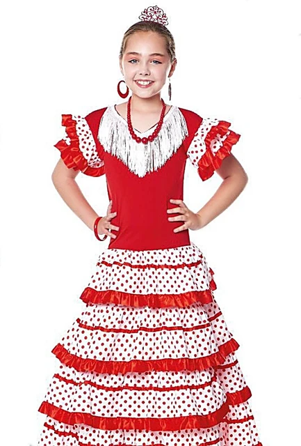 Vestido Sevillanas Niña Mujer, Vestido De Baile Flamenco Español