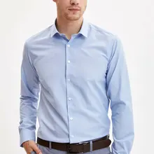 Дефакто Мужская официальная деловая синяя рубашка с длинным рукавом, умная Повседневная облегающая офисная рубашка с отложным воротником, высокое Quality-L5281AZ19AU