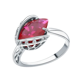 

Silver ring with cubic zirconia and rubies synthetic sunlight sample 925