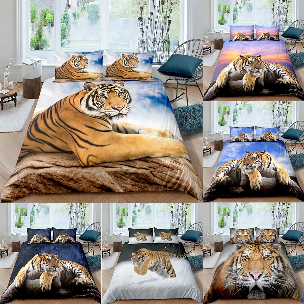 

Tiger Sky Pattern Bedding Set Queen 3D Cute Printed Duvet Cover Bedclothes 2/3pcs Home Textiles Luxury high Quality Bedspread