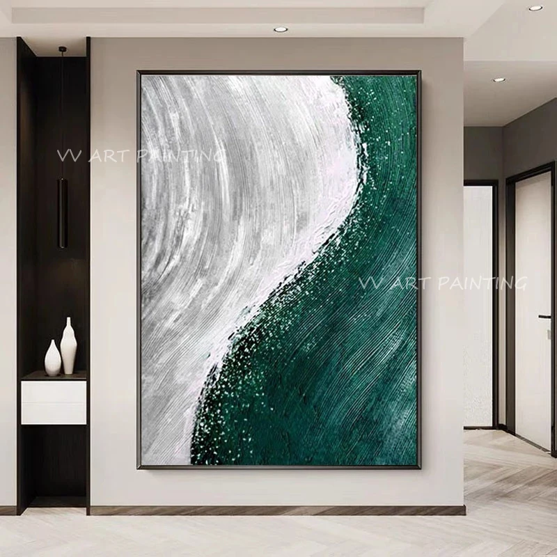 

Nordic Green Grey Canvas Ocean Abstract Art Handpainted Oil Paintings on Canvas Modern Artwork Decoration As A Gift