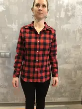 Plaid Shirt Blouses Tops Long-Sleeve Flannel Casual Cotton Women Brand-New Red Excellent-Quality