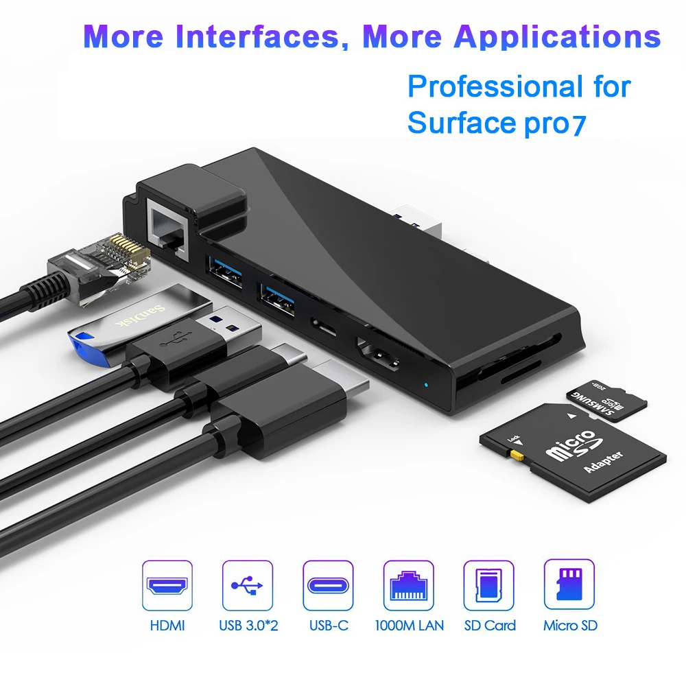 5Gps Rytaki Surface Pro 5/6 Concentrador USB de con 4K HDMI Lector de Tarjetas SD/Micro SD para Surface Pro 2017/2018【Versión actualizada】 3 Puertos USB 3.0