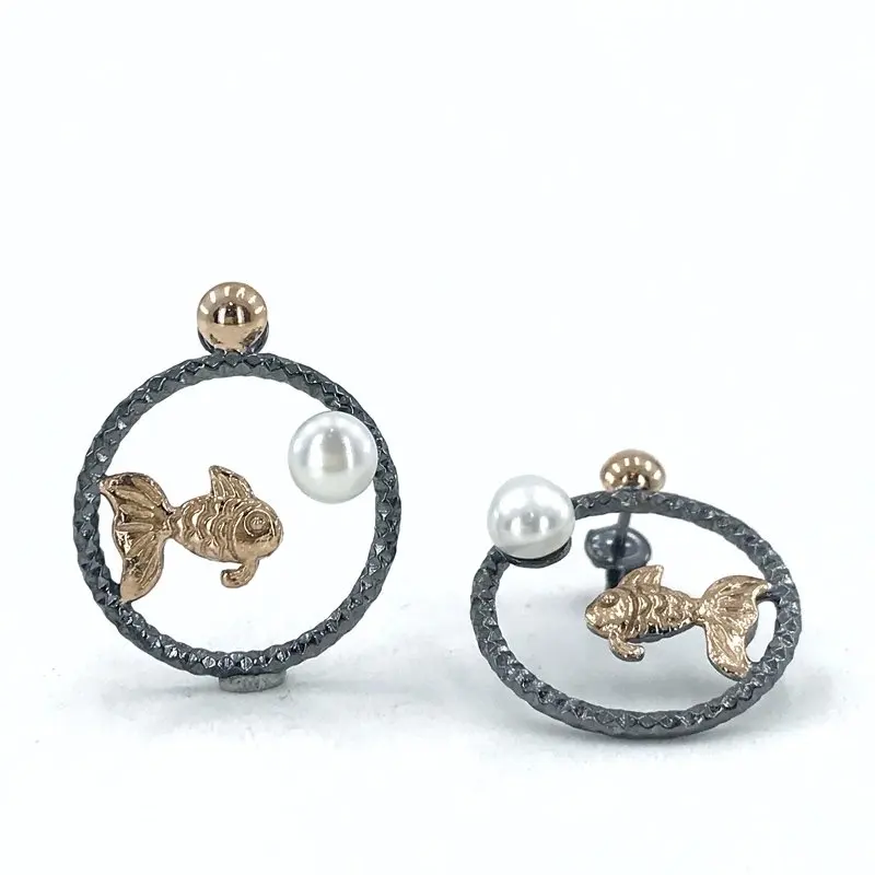 

Custom Production Handwork Pearl Fish Silver Earrings