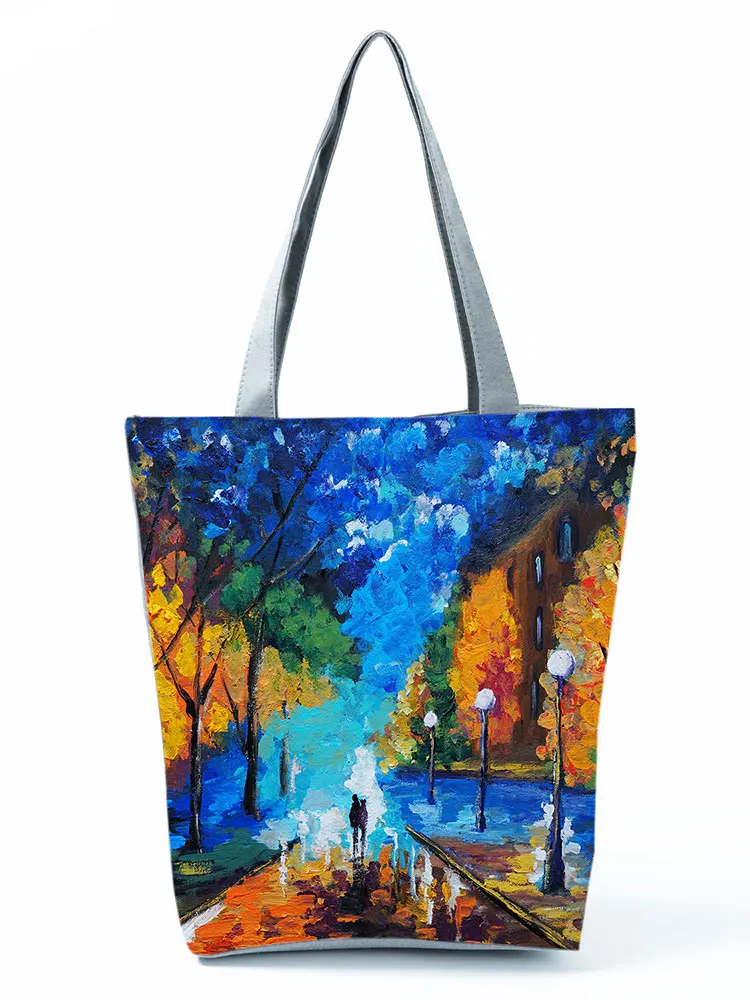 Bag Female Oil Painting Printing Handbags Art Women Shoulder Bag High Capacity Shopping Bag Travel Beach Bag Bright Colors Tote 