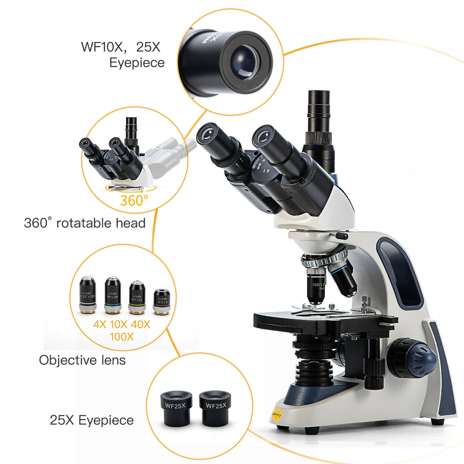 Microscope Trinocular SWIFT SW380T 40X 2500X Professional Research
