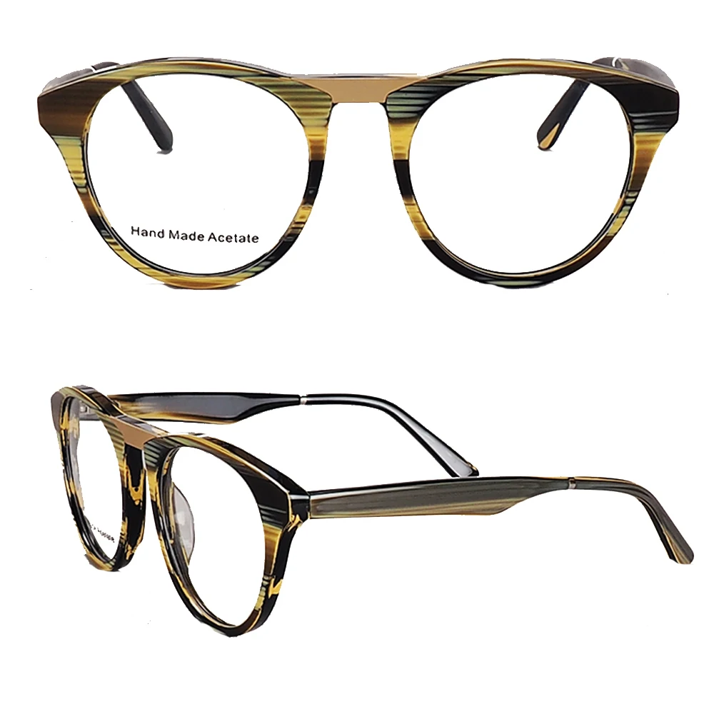 

Женские круглые оптические стеклянные рамки для мужчин Винтаж модные оправы очков светильник ацетат очки по рецепту, в полоску, защита для глаз