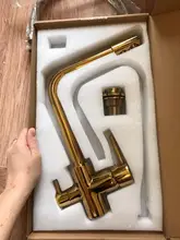 Grifo de cocina con doble Caño cromado, filtro de agua potable, purificador de latón, recipiente, fregadero, mezclador, agua caliente y fría, Torneira