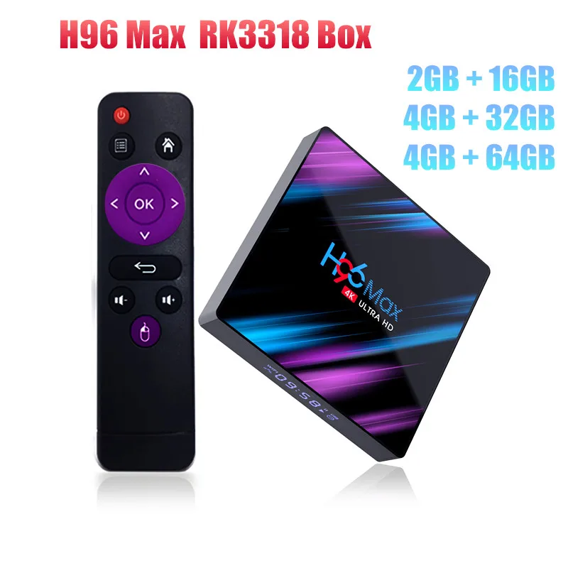 H96 Max RK3318 Android 9.0 Smart Set Top Box 4G 32G/64G 2.4G&5GHz Dual Wifi 4K HDR Box