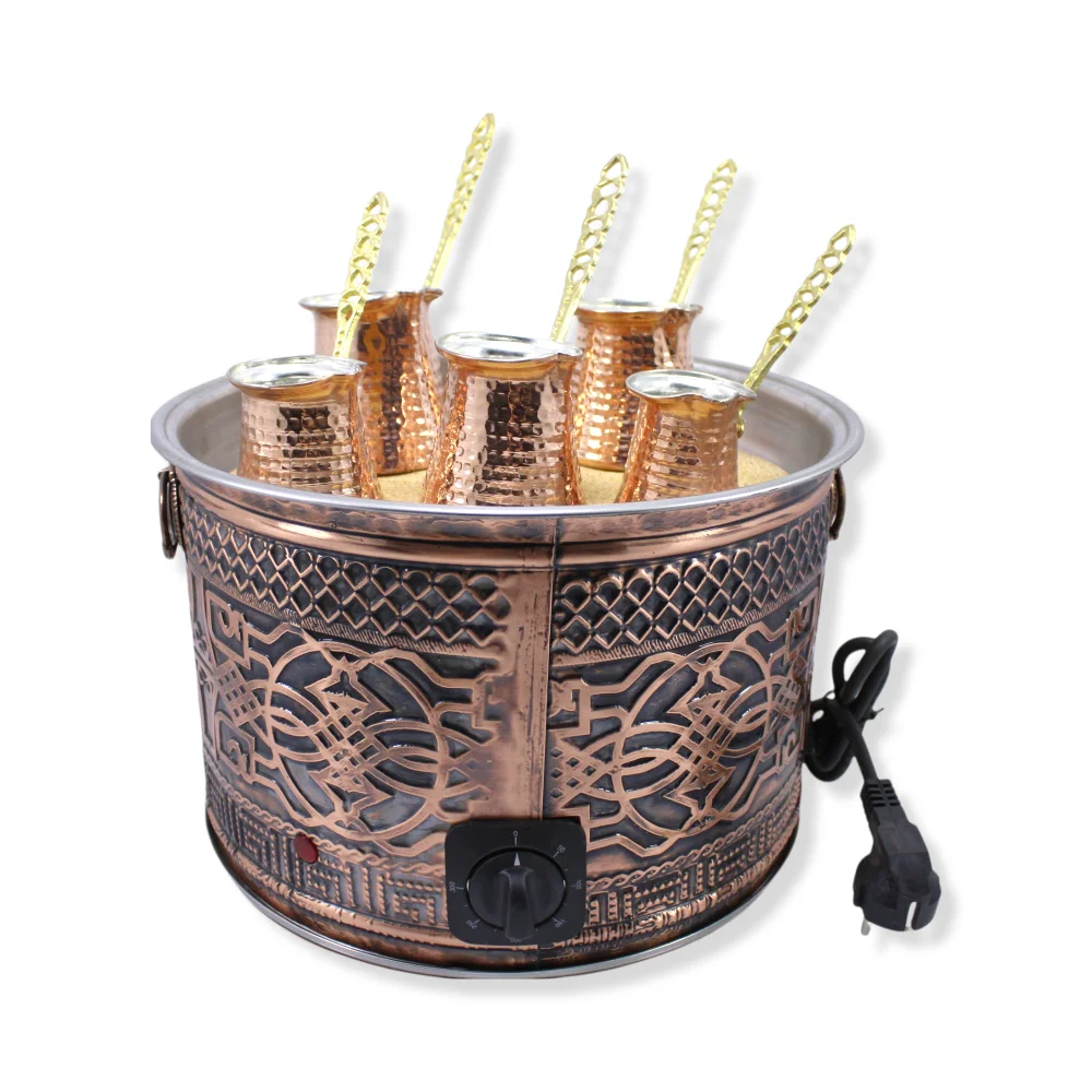

Authentic Turkish Copper Sand Coffee Maker, Big Round - Heating Machine
