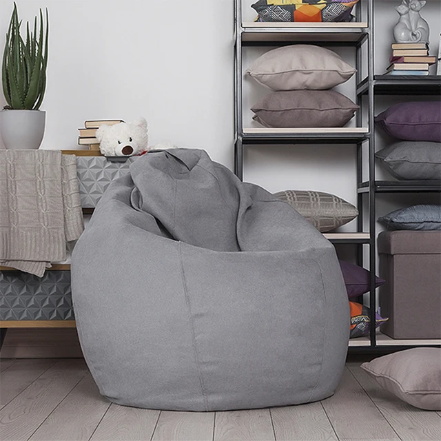 Lima-poof large Delicatex Large Bean Bag Sofa Lima Lounger Seat Chair Living Room Furniture Removable Cover With Filler Kids Comfortable Sleep Relaxation Easy Beanbag Bed Pouf Puff Couch Tatam Solid Poof  Pouffe Ottoma Gray