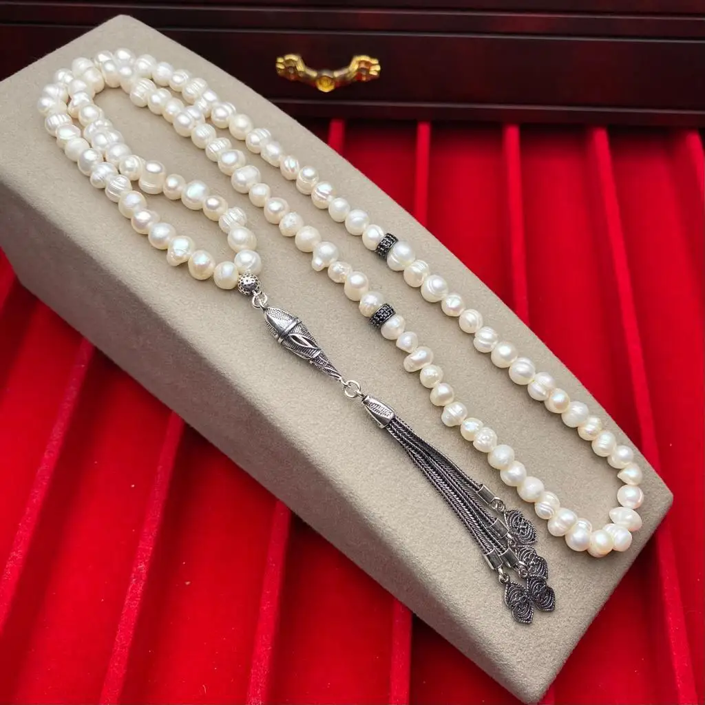 

99 stone Prayer Rosary Pearl stone handmade .tasbih silver processing quality made in turkey 33 gift new model