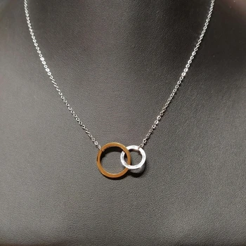

Necklace for women two hoops pendant interlaced gold and silver steel BDM fashion trend 2020
