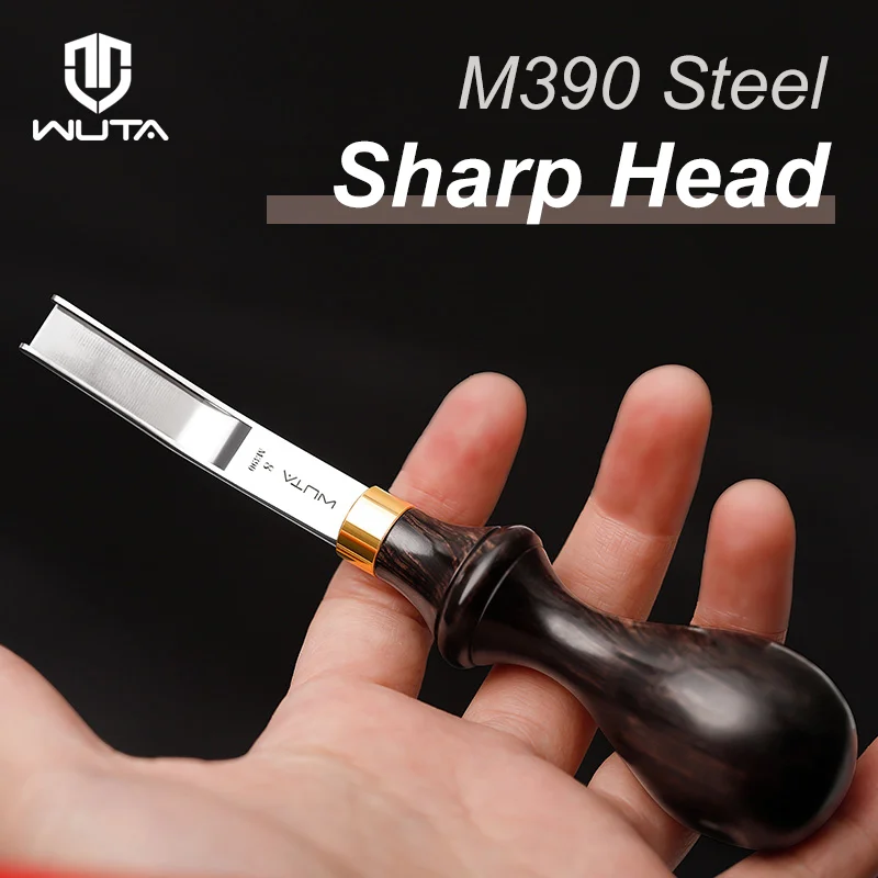 WUTA Professional Wide Edger Skiver Edge Beveler M390 Steel Leather Skiving Thinning Trimming Tool Ebony Handle Convex Grind leather craft tools