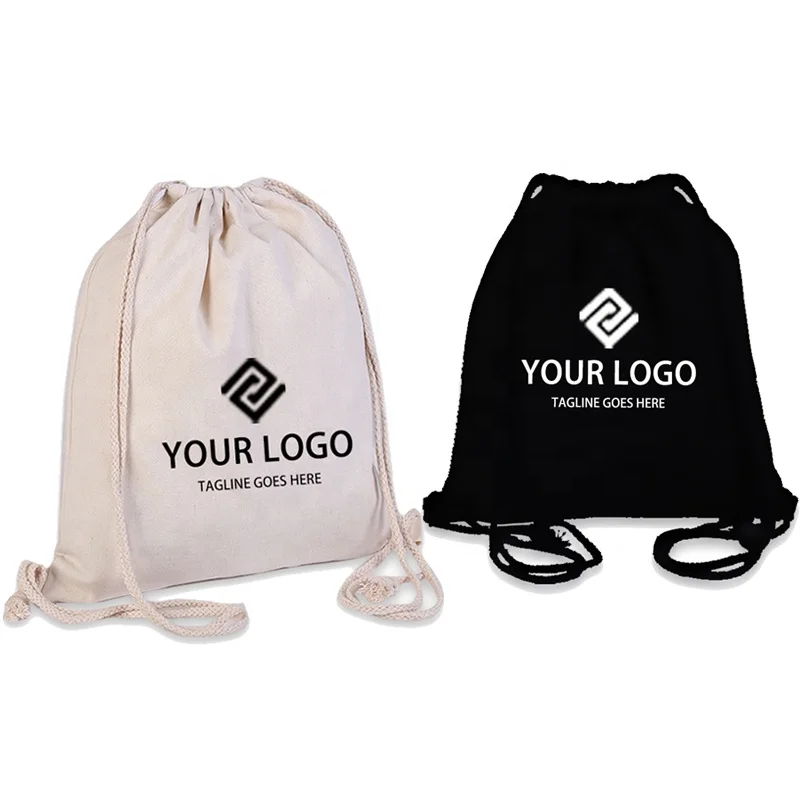 100pcs/lot Customized Logo Cotton Canvas Drawstring Backpack, Eco