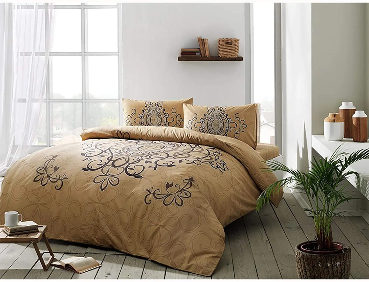 TAÇ Double Ranforce Duvet Cover Set Blanda Gold Duvet Cover 200x220 cm Bed Sheet 240x260 cm
