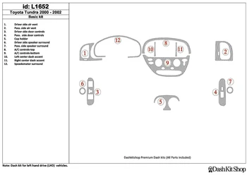 

Interior lining for Toyota Tundra 2000-2002. Set L1652.