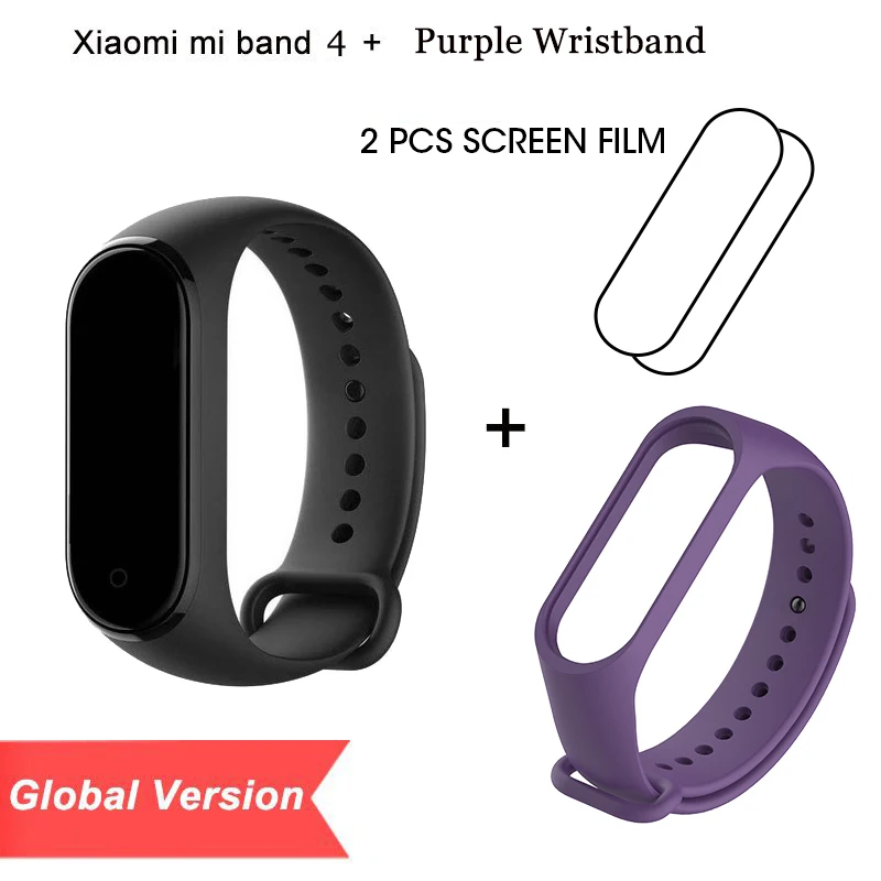 Global film purple Xiaomi mi-браслет 4 Smart mi Band цветной экран браслет пульсометр Фитнес Спорт Музыка Bluetooth 50 м водонепроницаемый - Цвет: Global film purple