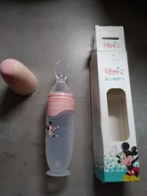Disney-cuchara para pasta de arroz para bebé, botella de leche de silicona suave, suplemento de alimentos para bebés, artefacto para apretar, cuchara para arroz y fideos