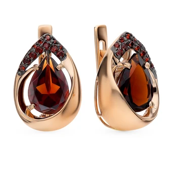 

Gold earrings with cubic zirconia and Garnet sunlight sample 585