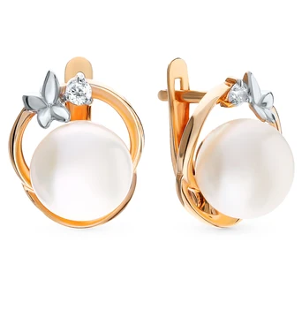 

Gold earrings with cubic zirconia and pearls sunlight sample 585