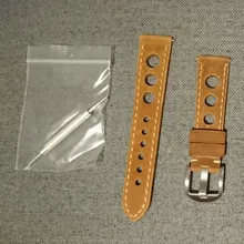 Correa de cuero genuino para reloj, tres agujeros blanda transpirable con correa de reloj, hebilla de cuero de vaca, 20mm, 22mm, Vintage, marrón