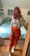 Faldas de estilo informal bohemio para mujer, faldas de cintura alta con estampado Floral, color Naranja, a media pierna, para playa, fiesta y vacaciones