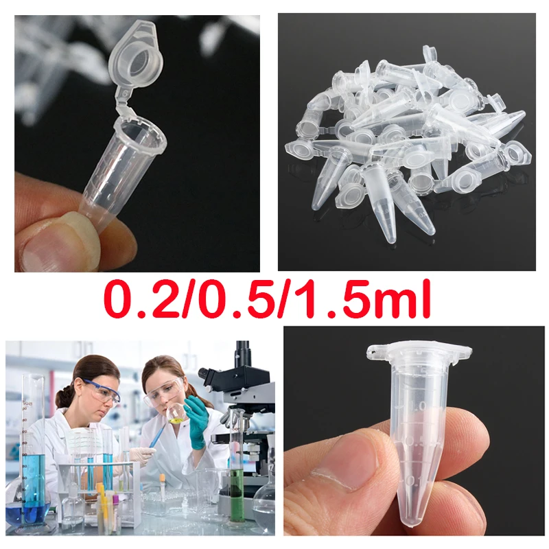 Micro 0.2-1.5 ml Centrifuge Tube Transparent Plastic Tube Container Scientific Laboratory Test Accessories Lid 50 test tubes plastic storage tubes